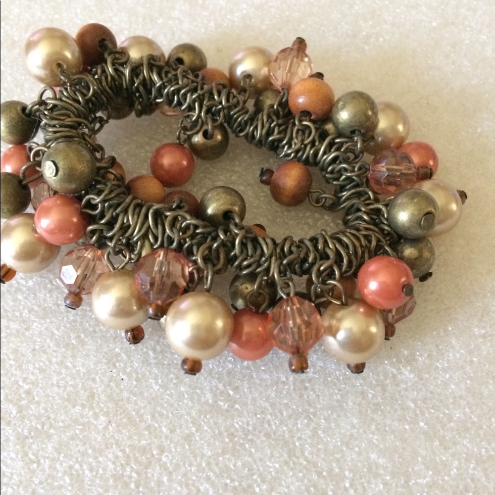 Vintage stretch brass pearl bracelet